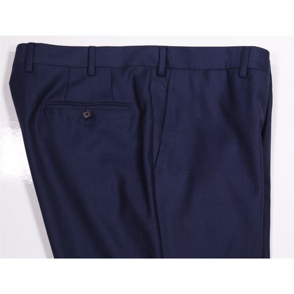 Errico Formicola Blue Birdseye Woven Flat Front Wool Dress Pants Trousers 37x30 - Picture 2 of 7